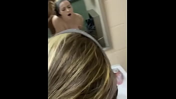 Uber-cute gal gets bent over public shower sink