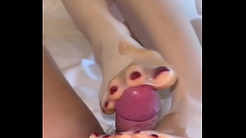 Lovable youthful nurse wearing milky silk sleeve JJ footjob squashed sperm, milky silk ripped fuck-hole hard-on stuffed into stockings, soles of soles rubbin' glans, footjob all shot into tights