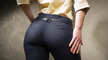 Brilliant Rump Chinese In Cock-squeezing Work Trousers Teases Visible G-string Line